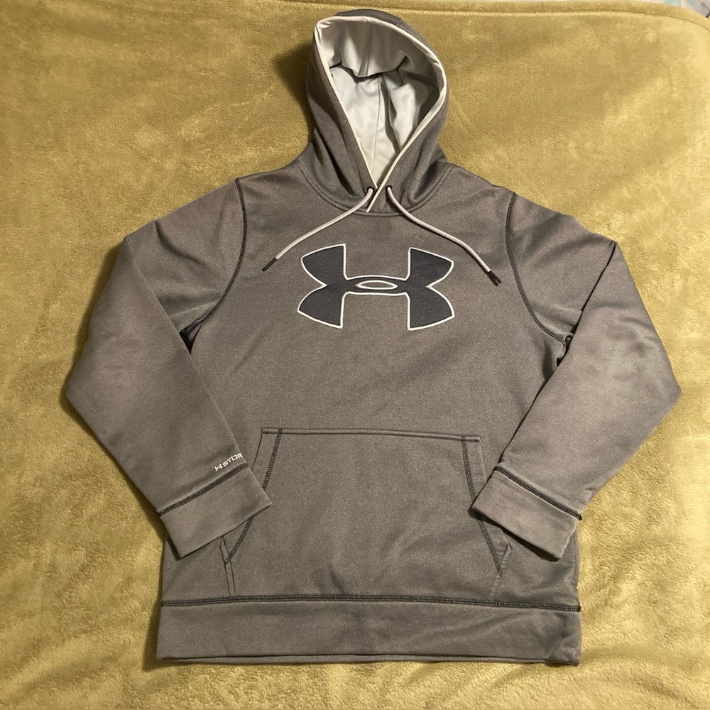 NWOT Under Armour Storm1 Embroidered Large Logo Hoodie Sweatshirt Gray Black M